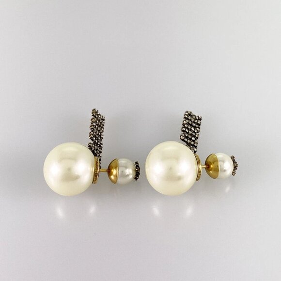 Dior TRIBALES J'ADIOR Gold plated Faux Pearl Rhinestone Earring - Picture 3 of 12